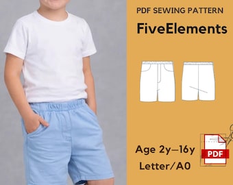 Boys Shorts Sewing Pattern PDF – Kids Elastic Waist Shorts 2–16Y – Casual Summer Shorts Pattern – Instant Download