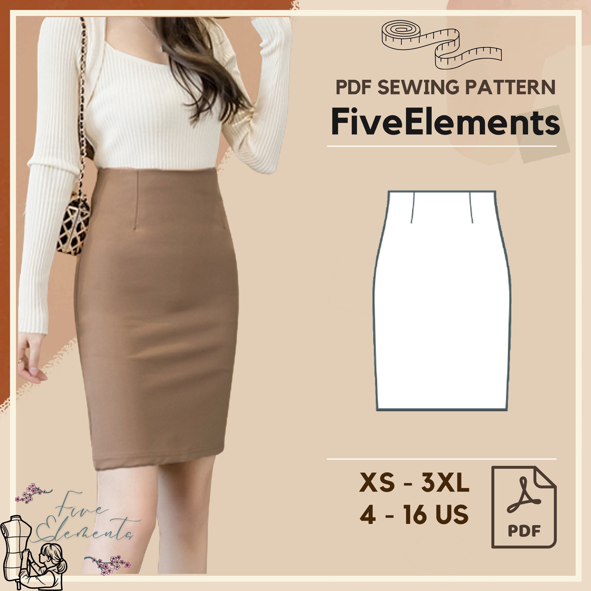 Easy Skirt Pattern With Pockets / Women's Skirt Sewing Pattern PDF