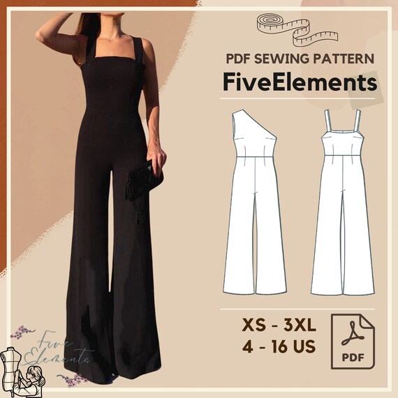 Women Casual Jumpsuit Sewing Pattern Bundle Long One Shoulder
