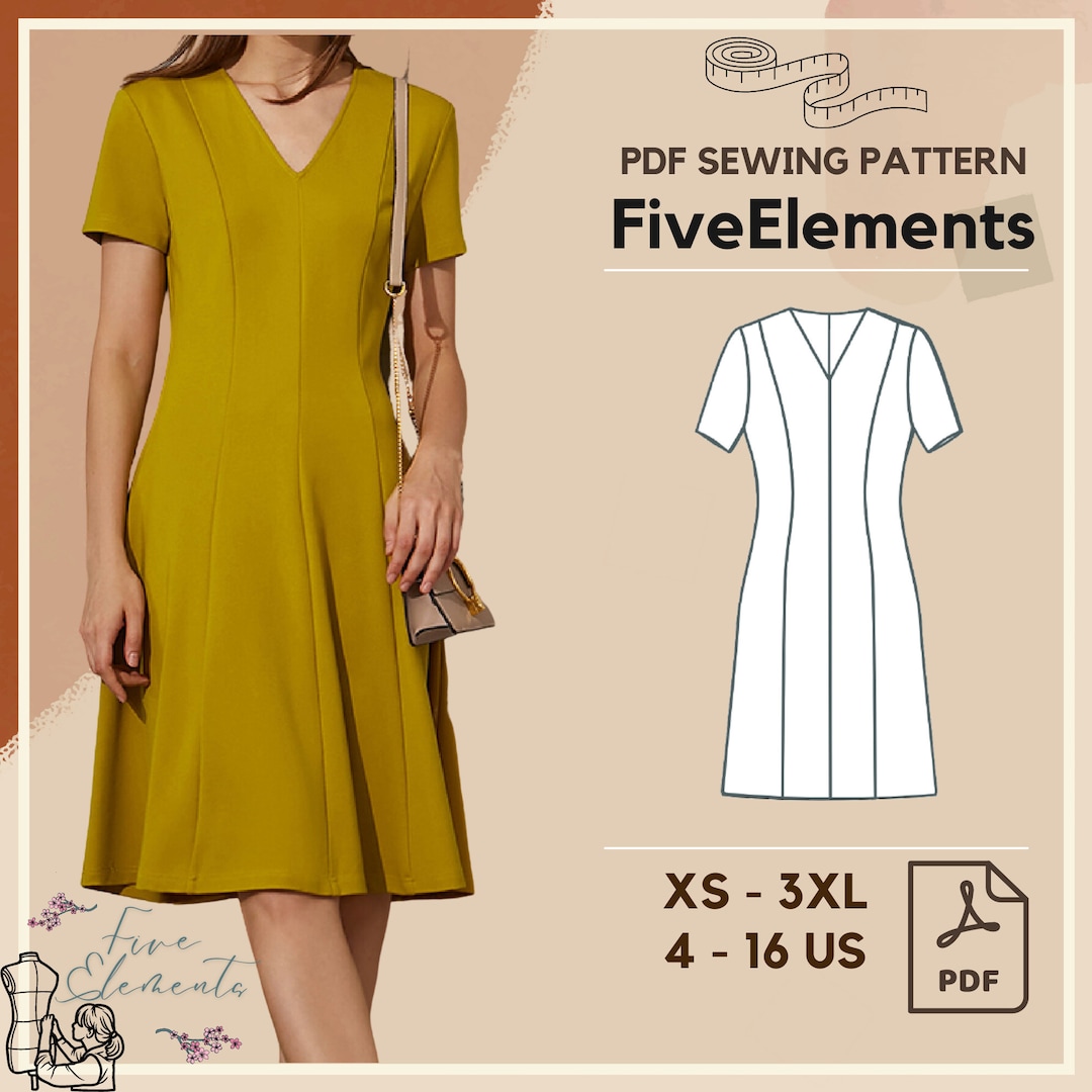 V Neck Party Dress Pattern Women Loose Dress PDF Sewing Etsy
