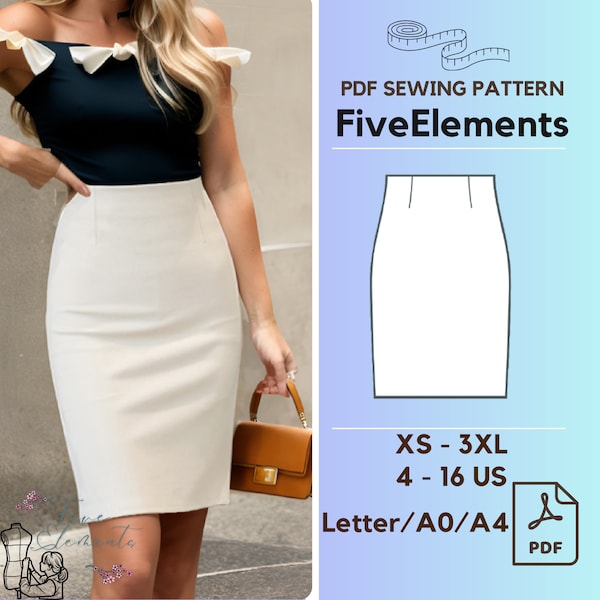 High Waist Skirt PDF Sewing Pattern Women Office Skirt Pattern Pencil Skirt