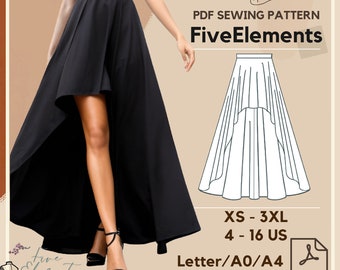 Ruffled High Waist Skirt Sewing Pattern Women Maxi Skirt PDF Pattern Wedding Long Skirt Pattern