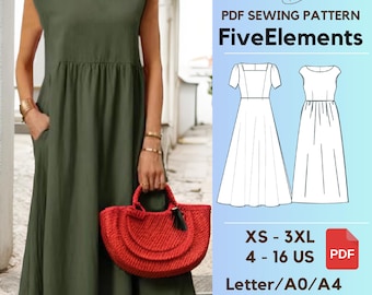 Linen Long Casual Dress Sewing Pattern Set Summer Ruffled Dress PDF Pattern Cotton Linen Dress Bundle