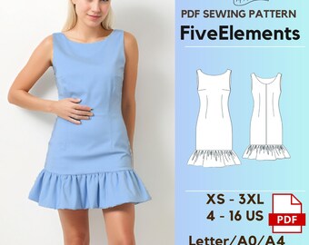 Bridesmaid Dress Sleeveless Summer Dress Sewing Pattern Elegant linen dress Cocktail Dress PDF Ruffle Dress Pattern