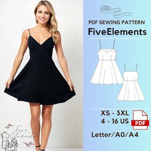 MINI Dress Pattern | Printable PDF Sewing Pattern | V-Neck Dress | Easy Dress Sewing Pattern