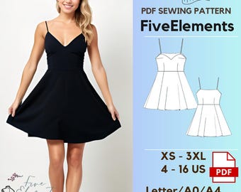 MINI Kleid Schnittmuster | Druckbares PDF-Schnittmuster | Kleid mit V-Ausschnitt | Einfach Kleid Schnittmuster