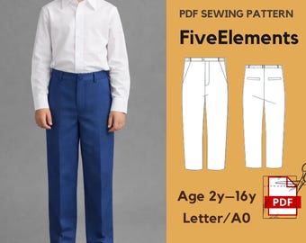 Boys Dress Pants Sewing Pattern PDF – Kids Formal Trousers 2–16Y – Classic Tailored Pants – Instant Download