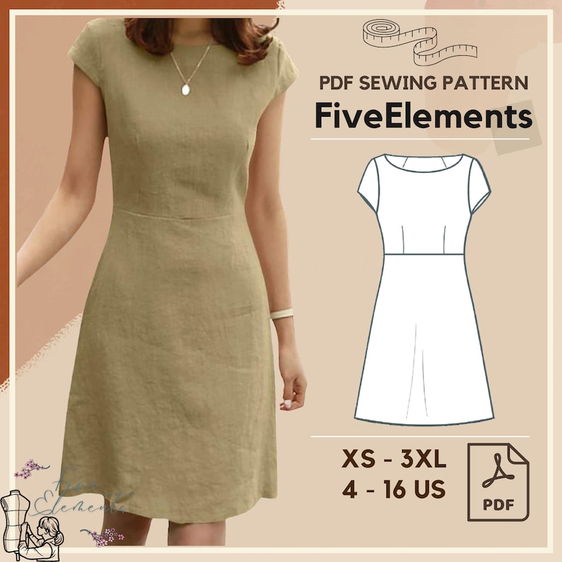 Simple Dress PDF Sewing Pattern Women Cotton Linen Easy Sewing Etsy