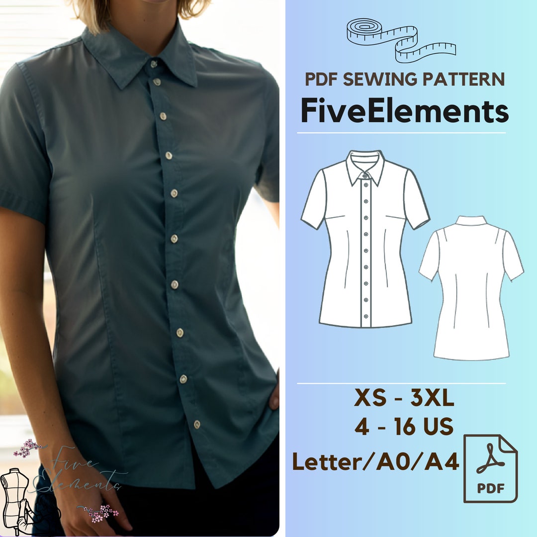 Short Sleeve Blouse PDF Sewing Pattern Button up Shirt PDF Pattern ...