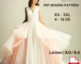 Princess Dress Sewing Pattern Bride Dress Pattern Wedding PDF Sewing Pattern Mid Century Ball Gown Dress