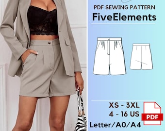 High Waist Shorts PDF Pattern Women Button Linen Shorts Sewing Pattern Summer Casual Short Pants Pattern