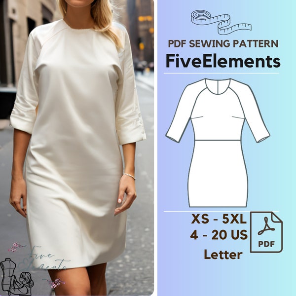 Elegant Dress Digital PDF Sewing Pattern Linen Dress XS-5XL Reglan Sleeve Dress