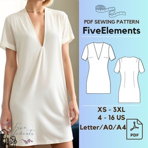 Short Sleeve V‑Neck Dress Sewing Pattern – PDF Midi Dress Short Sleeve Dress Pattern