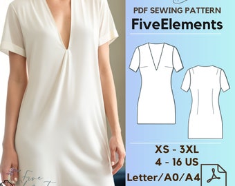 Short Sleeve V‑Neck Dress Sewing Pattern – PDF Midi Dress Short Sleeve Dress Pattern