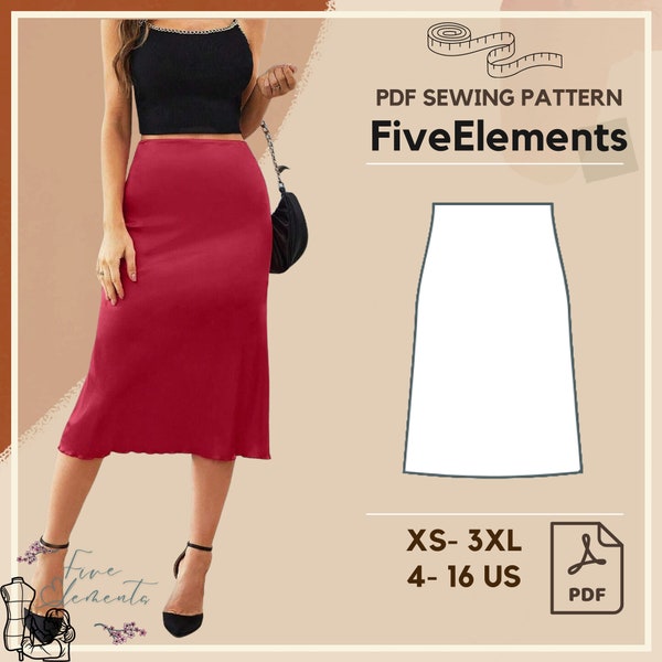 Women's A-Line Skirt PDF Pattern, Below Knee Office Skirt Sewing Pattern, Slim Fit Skirt