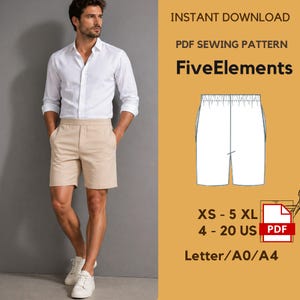 Men’s Shorts Sewing Pattern PDF | Elastic Waistband Summer Shorts | Casual Summer Shorts | Simple Shorts | XS–5XL | A4 A0 Letter