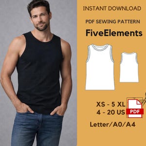 Mönster för linne herr | Ärmlös tröja PDF XS–5XL | Stickmönster | Ladda ner A4/Letter/A0