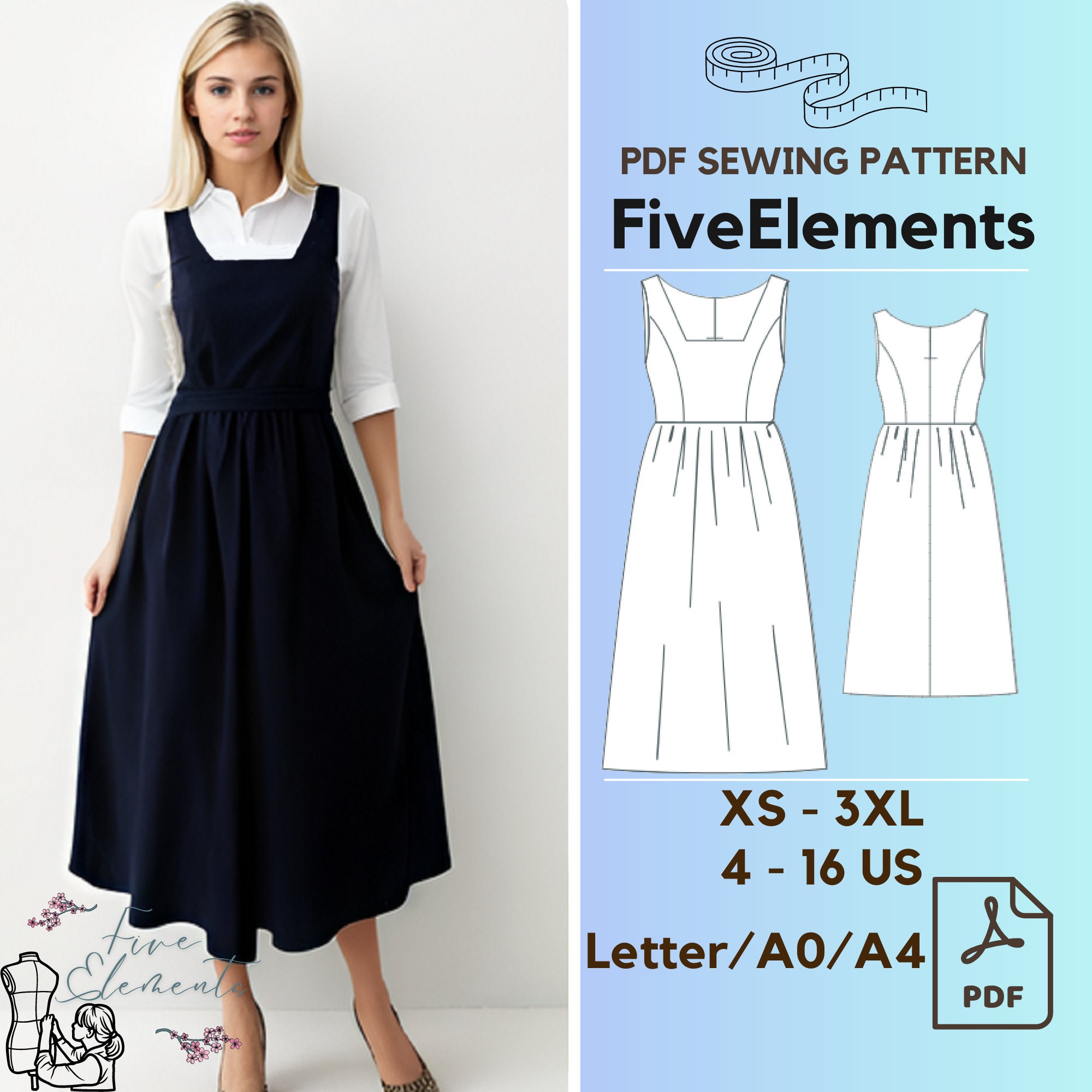 Simple Rectangle Dress Tutorial Rectangular Neck Dress Midi Dress Sewing Pattern Gathered Dress Pattern ...