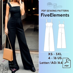 Women Jumpsuit PDF Sewing Pattern High Waist Loose Romper Pattern Indie Cloth Pattern