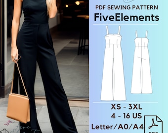 Women Jumpsuit PDF Sewing Pattern High Waist Loose Romper Pattern Indie Cloth Pattern