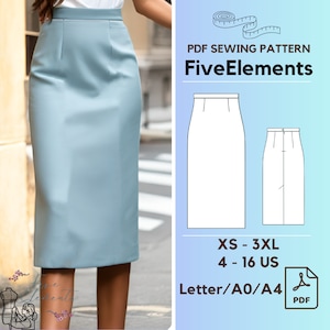 Office Skirt PDF Sewing Pattern Women Secretary Skirt Sewing Pattern Easy Women Skirt Pattern