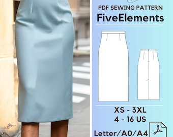 Office Skirt PDF Sewing Pattern Women Secretary Skirt Sewing Pattern Easy Women Skirt Pattern