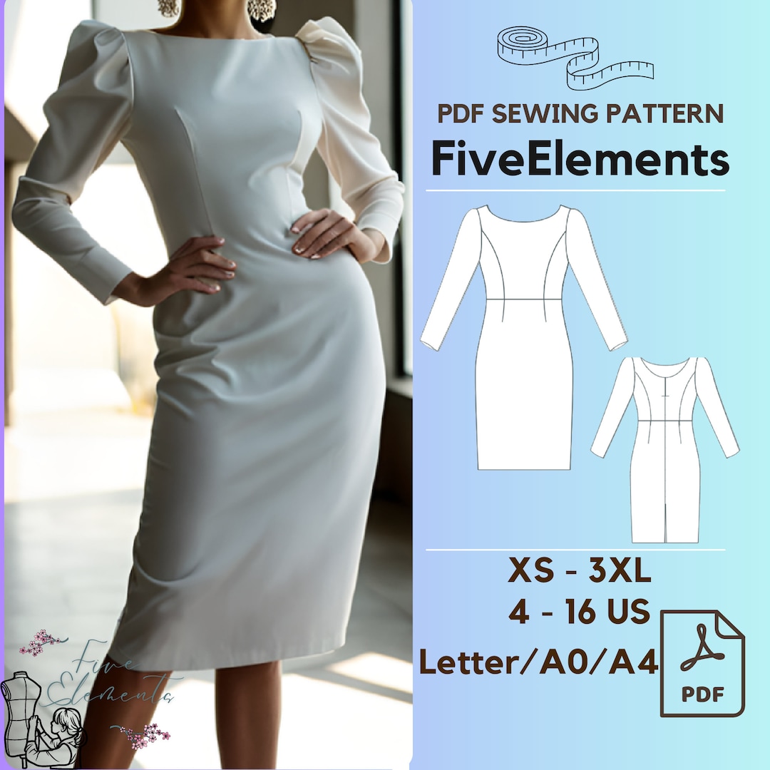 Women Long Dress Sewing Pattern Long Sleeve Wedding Guest PDF Pattern ...