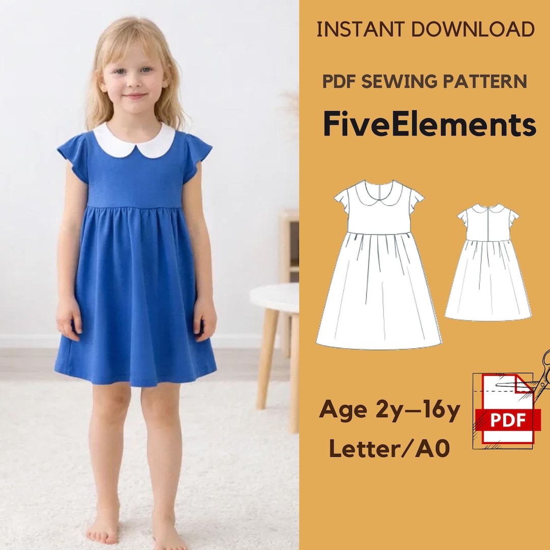 Girls Dress Sewing Pattern With Peter Pan Collar | Classic A-line Dress ...