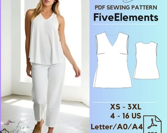 Linen tank top printable PDF Womens Sewing Pattern Leeveless Summer Linen Blouse PDF