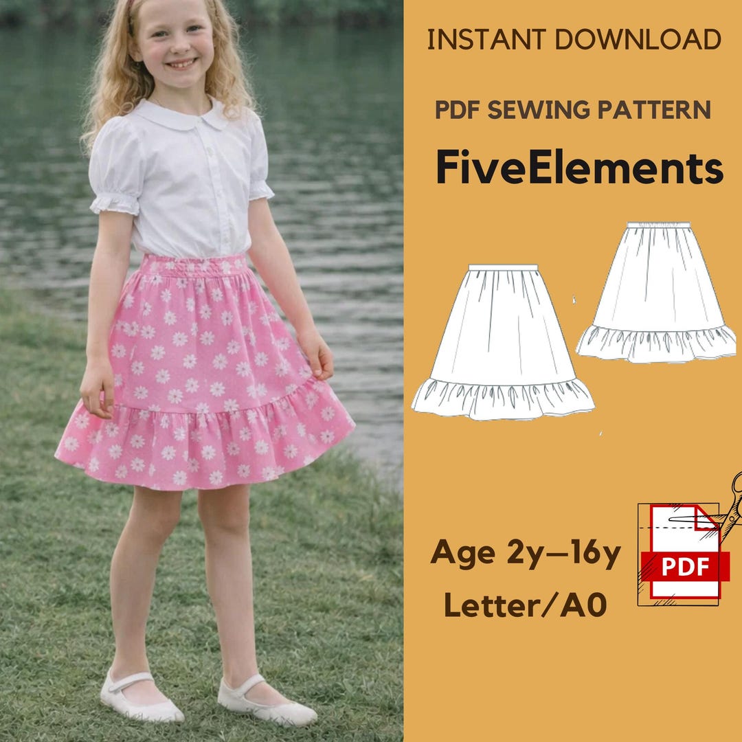 Girls Skirt Sewing Pattern PDF 2-16Y - Ruffle Hem Skirt Pattern ...
