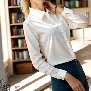 Women Casual Long Sleeve Blouse PDF Sewing Pattern Simple Office Shirt ...