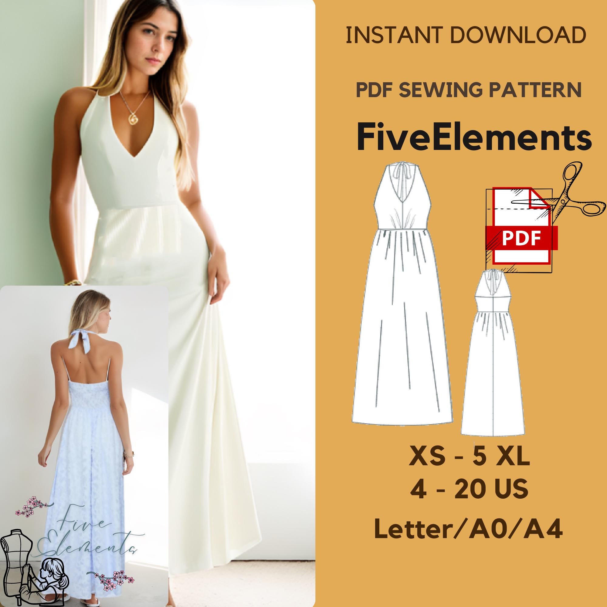 Halter Dress Pattern Maxi Dress Pattern Spring Dress Women PDF Sewing ...