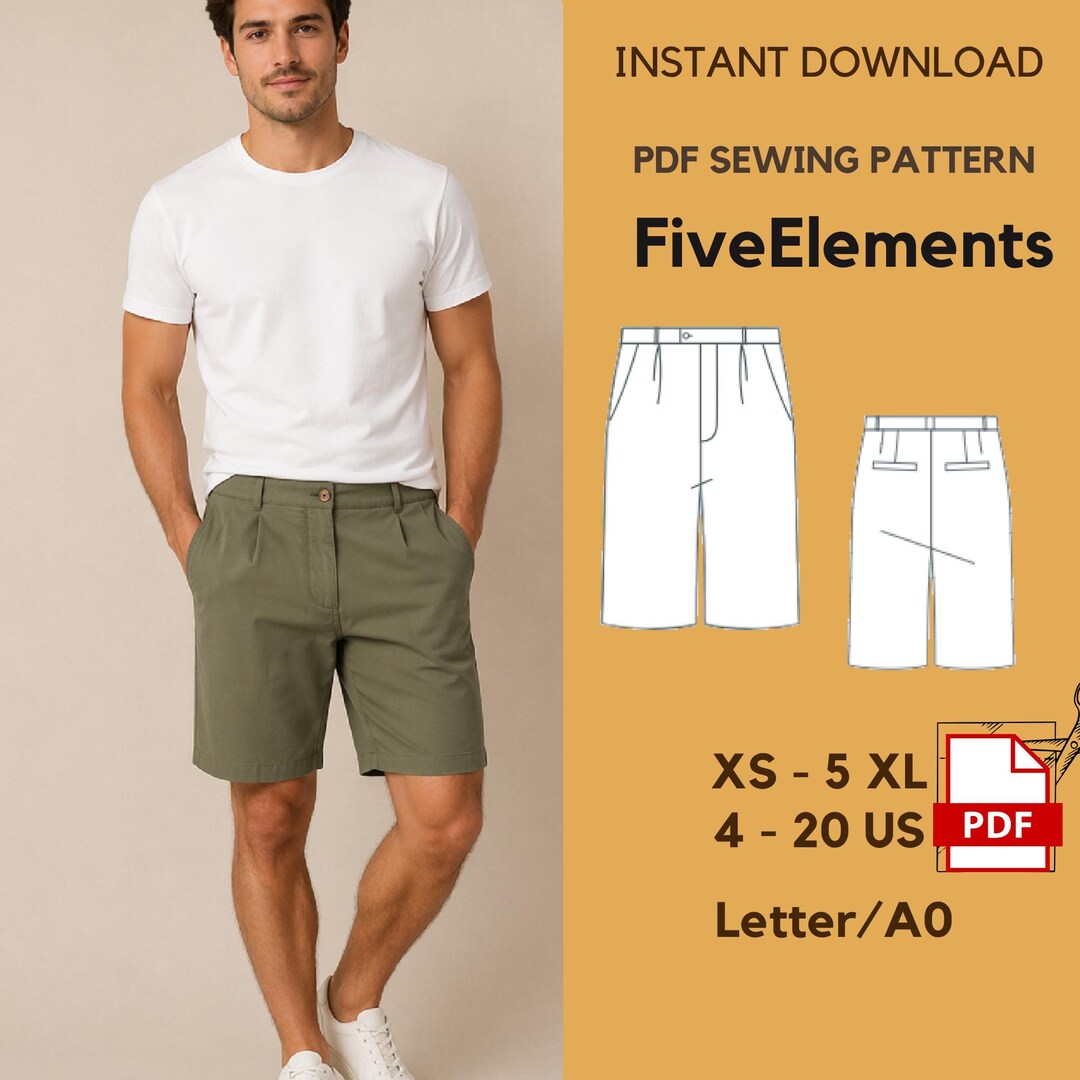 Men’s Shorts Sewing Pattern PDF | XS–5XL | Casual Chino Shorts Pattern ...