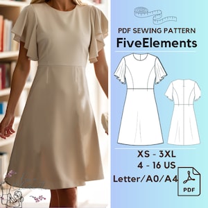 Women Summer Dress PDF Sewing Pattern Short Sleeve Mini Dress Pattern Casual Ruffle Dress