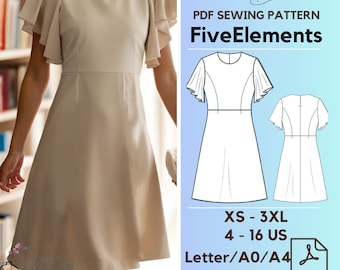 Women Summer Dress PDF Sewing Pattern Short Sleeve Mini Dress Pattern Casual Ruffle Dress