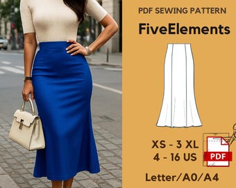 PDF Midi Length Trumpet Skirt Sewing Pattern | Women’s Elegant Skirt | Satin Skirt | XS–3XL