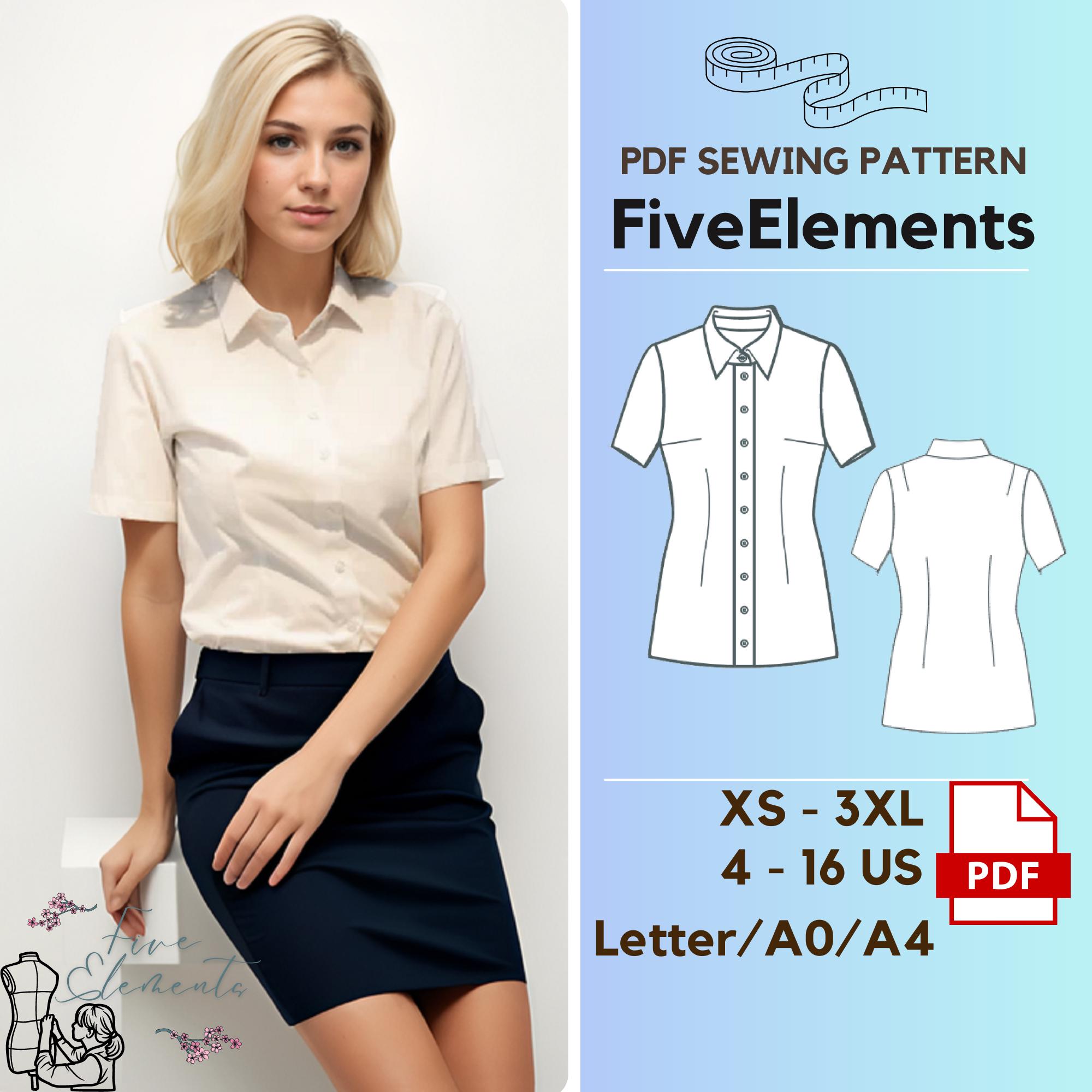 Short Sleeve Blouse PDF Sewing Pattern Button Up Shirt PDF Pattern Collar Blouse PDF