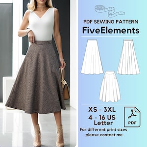 Women Maxi Skirt PDF Sewing Pattern Bundle High Waist Skirt PDF Pattern Bundle Set of 3