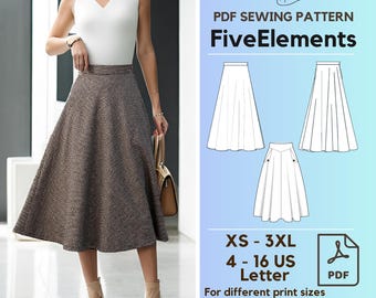 Women Maxi Skirt PDF Sewing Pattern Bundle High Waist Skirt PDF Pattern Bundle Set of 3