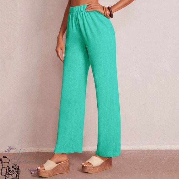 Pantalon Long Et Droit Décontracté En Coton Lin Femmes Avec Cordon De