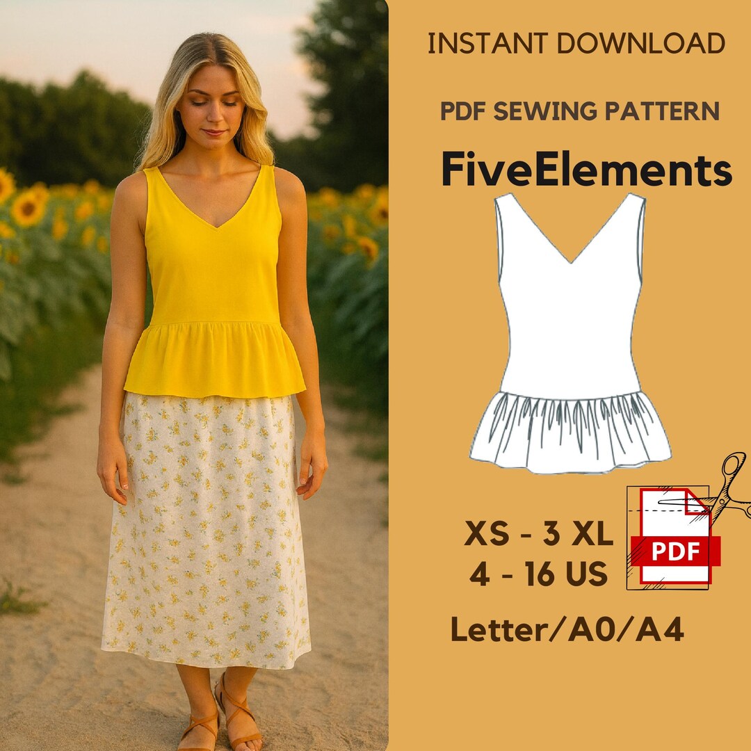 Peplum Ruffle Top Sewing Pattern PDF | Women Top Pattern | Linen Summer ...