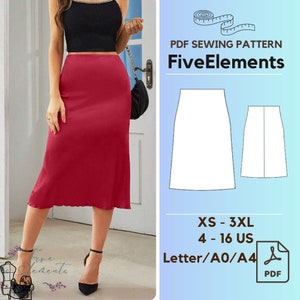 Women&#39;s A-Line Skirt PDF Pattern, Below Knee Office Skirt Sewing Pattern, Slim Fit Skirt
