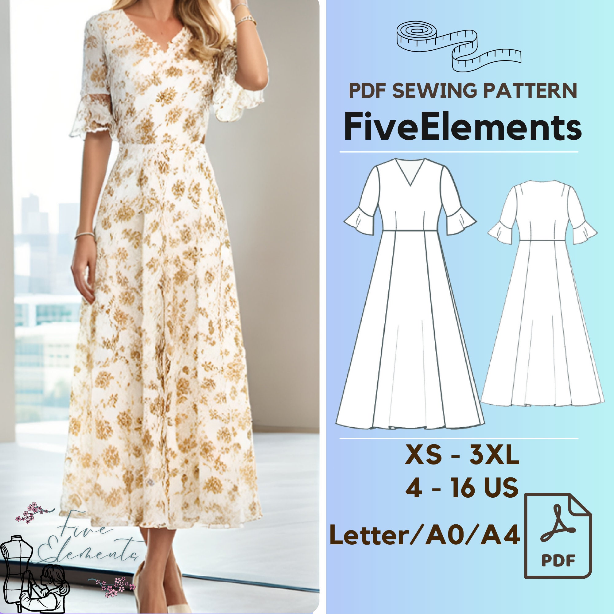 Casual Loose Linen Dress PDF Pattern Easy Sewing Pattern Cottagecore Dress Ruffle Dress