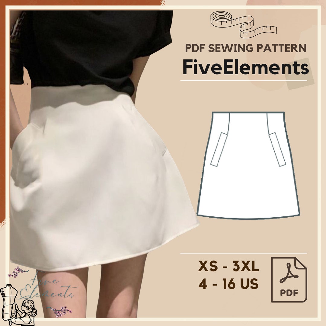 Easy Pocket Skirt PDF Sewing Pattern Korean Mini Skirt Pattern Solid ...