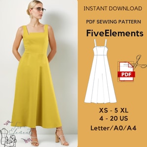 Square Neck Dress Basic Maxi Dress Pattern PDF Open Back Dress Pattern
