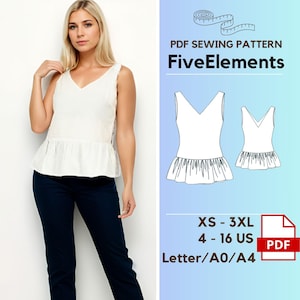 Women Top Pattern Crop Top Pattern for Women Women Sewing Patterns  Blouse Sewing Pattern Peplum Blouse Top Women