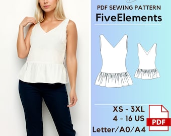Women Top Pattern Crop Top Pattern for Women Women Sewing Patterns  Blouse Sewing Pattern Peplum Blouse Top Women