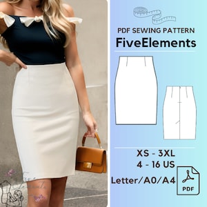 High Waist Skirt PDF Sewing Pattern Women Office Skirt Pattern Pencil Skirt