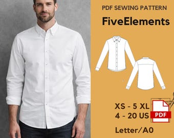 Mens Button Down Shirt Sewing Pattern PDF XS–5XL | Classic Shirt Pattern Men | Long Sleeve Shirt Pattern | DIY Men Shirt | A0 Letter
