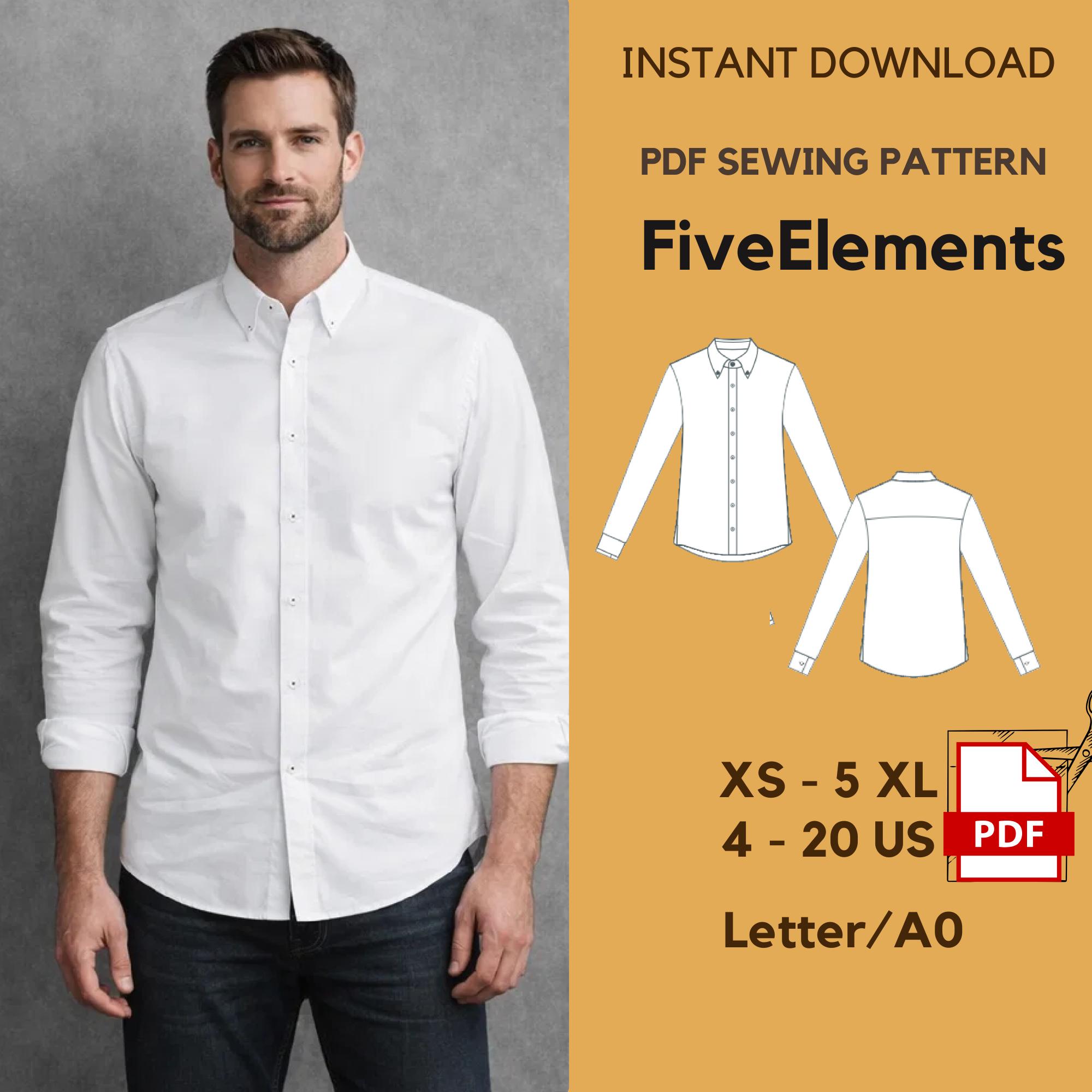 Mens Button Down Shirt Sewing Pattern PDF XS–5XL | Classic Shirt ...